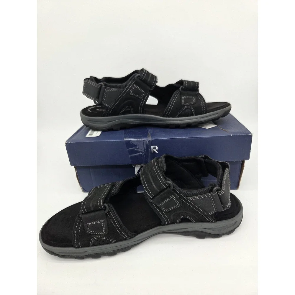 Rockport‎ Mens XCS Leather Sports 3 Steap Sandals 11W Black Memory Foam